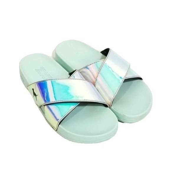 PINK Victorias Secret Iridescent Slides Criss Cross Sandals Size 7 M - Picture 1 of 9